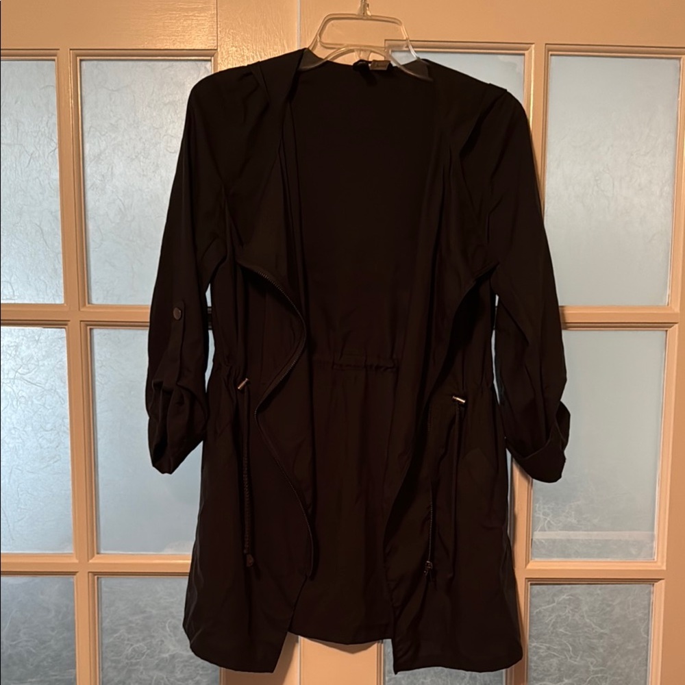 H&M Black Relaxed Trench Coat with Textured Sleeves